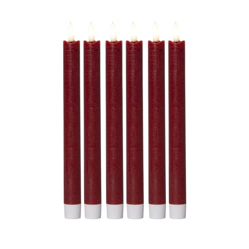 Stabkerzen LED mit Timer Rot 6 Stück indoor - 6 Stunden - ECHTWACHS 24cm Höhe für Kerzen 2,2cm Durchmesser 2 AAA Batterien notwendig LED Stabkerzen 4er Set Rot (zwei Mal) bewegliche Flamme Licht von Novaliv