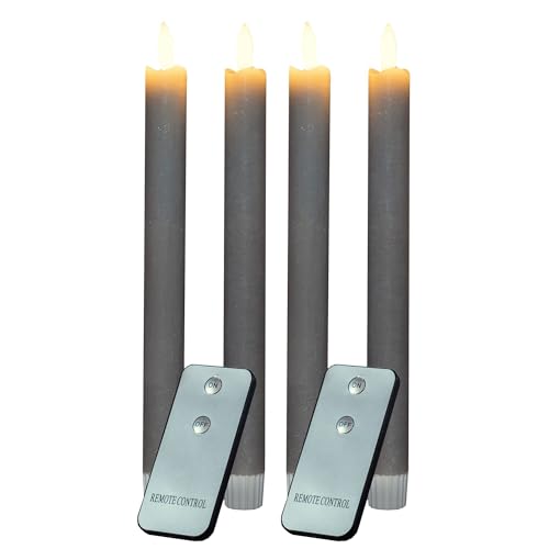 Stabkerzen LED mit Timer TAUPE GRAU 4 Stück indoor 6 Stunden - ECHTWACHS 23cm Höhe für Kerzen 2,2cm Durchmesser 2 AAA Batterien notwendig LED Stabkerzen flackernde Flamme bewegliche Flamme Licht von Novaliv