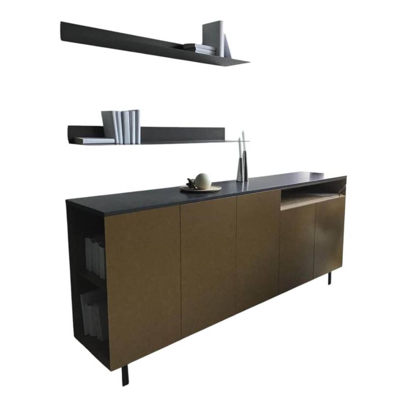 Sideboard Front Lack Matt Ambra Braun Deckplatte Marmor Pietra Schwarz Gestell M... von Novamobili
