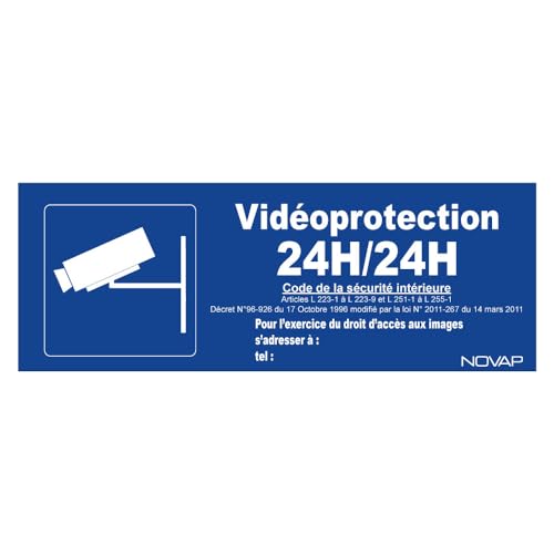 novap –-Schild Videoüberwachung 24 Stunden + Picto 330 x 120 mm starr von NOVAP