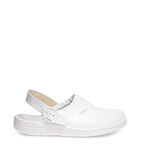 Abeba Berufsschuh The Original Clog 7021-45 aus Glattleder mit rutschhemmender Laufsohle OB, FO, SRC (Weiß, 45) von Abeba