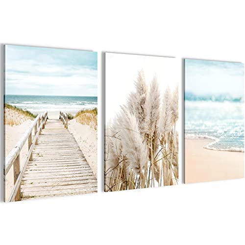 Novart Bilder Set Meer - Kein Extra Rahmen benötigt - Wandbilder für Wohnzimmer Schlafzimmer - 3 Teilig Deko Paradies Strand - N004836a von Novart