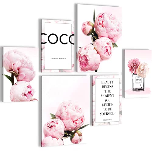 Novart Wandbilder Set Blumen Pfingstrosen Coco - KEIN EXTRA RAHMEN BENÖTIGT - Modern Deko - Mädchenzimmer Teenager N016463a von Novart