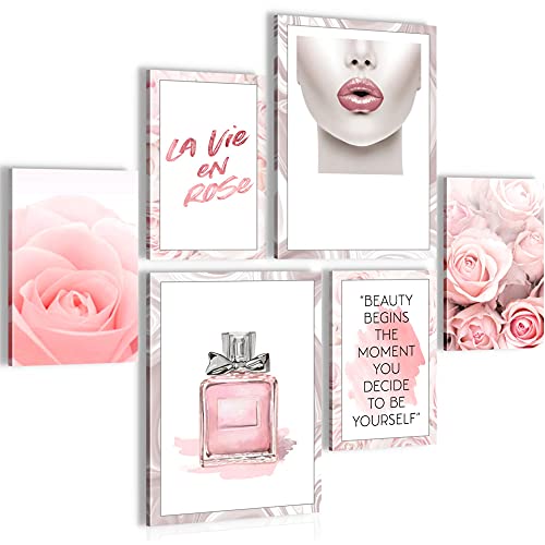 Novart Bilder Set - AUFHÄNGFERTIG - KEIN EXTRA RAHMEN BENÖTIGT - Fashion Modern Rosa - Wohnzimmer Mädchen Teenager N015863a von Novart