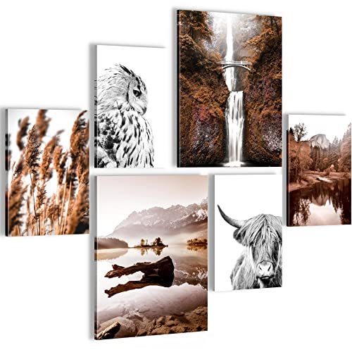 Novart Wandbilder Set Natur Berge See Orange Braun - KEIN EXTRA RAHMEN BENÖTIGT - Modern Deko - Wohnzimmer Schlafzimmer N005563a Novart Wandbilder Set Natur Berge See Orange Braun - KEIN EXTRA RAHMEN BENÖTIGT - Modern Deko - Wohnzimmer Schlafzimmer N005563a von Novart