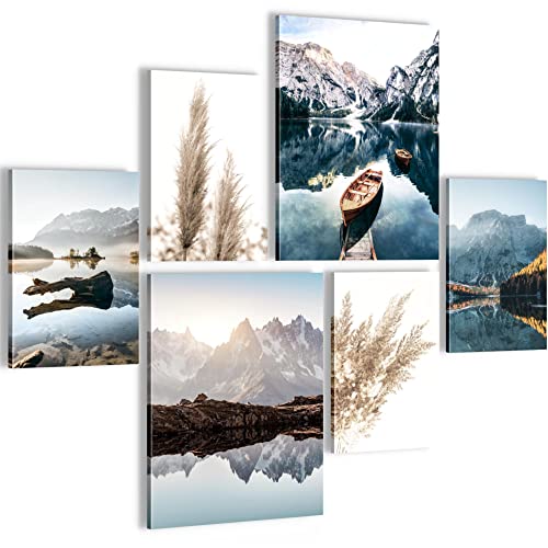 Novart Wandbilder Set See Berge Natur - KEIN EXTRA RAHMEN BENÖTIGT - Modern Deko - Wohnzimmer Schlafzimmer N003663a von Novart