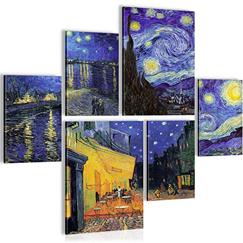 Novart Wandbilder Set Van Gogh Sternennacht Café Terrace - KEIN EXTRA RAHMEN BENÖTIGT - Modern Deko - Wohnzimmer Schlafzimmer N003363a von Novart