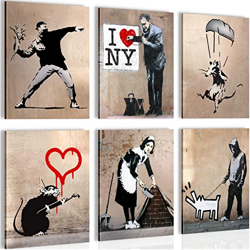 Novart Set Wandbilder - KEIN EXTRA RAMEN BENÖTIGT - Wohnzimmer Büro - Bilder Modern Banksy Collage - Street Art - N003265a von Novart