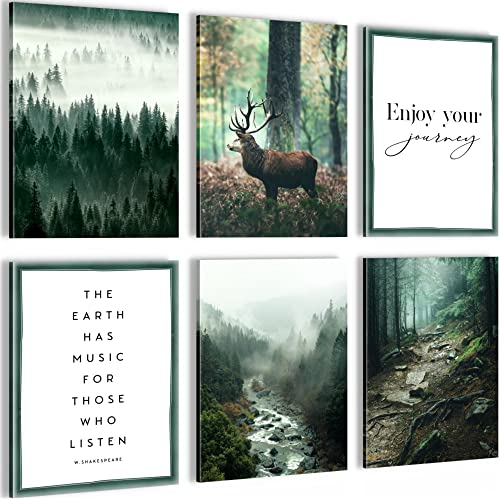 Novart Wandbilder - KEIN EXTRA RAHMEN BENÖTIGT - Wohnzimmer Schlafzimmer Flur - Bilder Modern Wald Hirsch - Natur Grün - N004665a von Novart