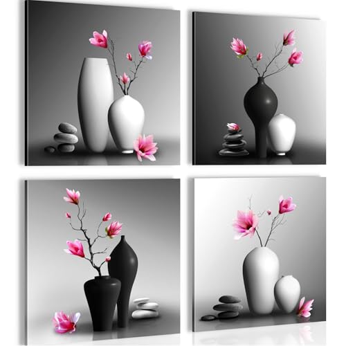 Novart Bilder - KEIN EXTRA RAHMEN BENÖTIGT - Wohnzimmer Schlafzimmer Flur - Bilder Modern Blumen Magnolien - Grau Rosa - N029143a von Novart