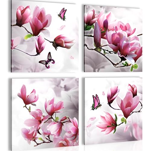 Novart Bilder - KEIN EXTRA RAHMEN BENÖTIGT - Wohnzimmer Schlafzimmer Flur - Bilder Modern Blumen Magnolien - Grau Rosa - N035643a von Novart