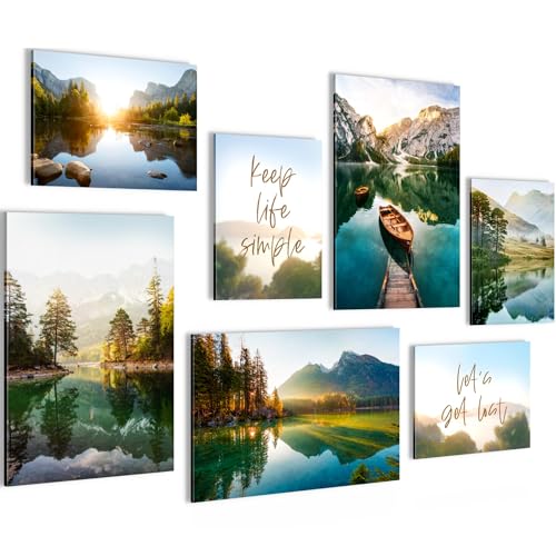 Novart Bilder See Berge Landschaft - KOMPLETT AUFHÄNGFERTIG - Grün Wohnzimmer Schlafzimmer Flur - 7 Moderne Mood-Bilder - N030972a von Novart