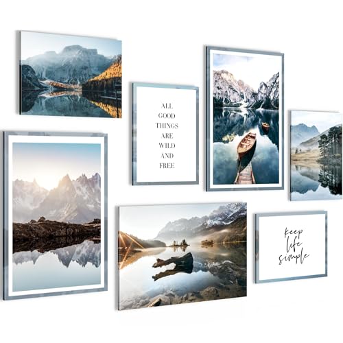 Novart Wandbilder Berge und See - KOMPLETT AUFHÄNGFERTIG - Natur Wohnzimmer Schlafzimmer Flur - 7 Moderne Mood-Bilder - N003672b von Novart