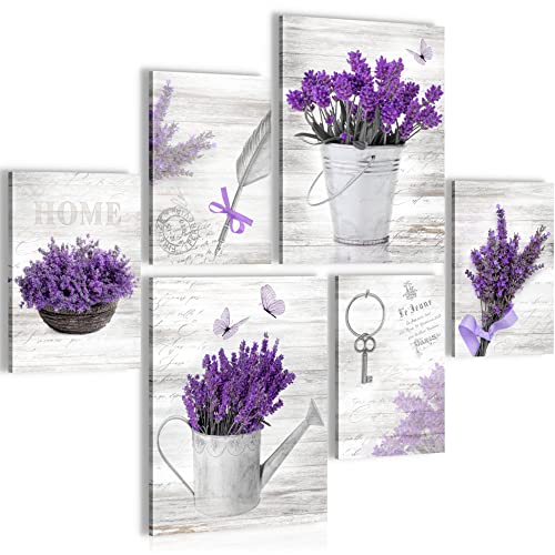 Novart Wandbilder Set Home Provence Lavendel Viollet - KEIN EXTRA RAHMEN BENÖTIGT - Modern Deko - Wohnzimmer Schlafzimmer N002963a von Novart