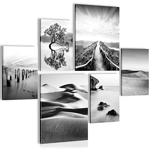 Novart Bilder Set - AUFHÄNGFERTIG - KEIN EXTRA RAHMEN BENÖTIGT - Landschaft Sand Natur Modern Schwarz Weiss - Wohnzimmer Schlafzimmer N007463a von Novart