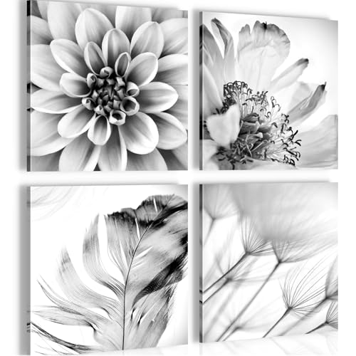 Novart Bilder Set Blumen Abstrakt - KOMPLETT AUFHÄNGFERTIG - Schwarz Weiss Wohnzimmer Schlafzimmer Flur - 4 Moderne Wandbilder - N033444a von Novart