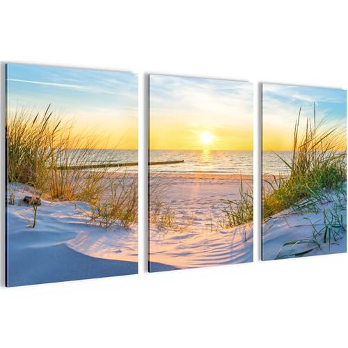Novart Bilder Set Strand Meer Boho - Kein Extra Rahmen benötigt - Wandbilder für Wohnzimmer Schlafzimmer Flur - 3 Teilig Deko Blau Beige - N034736b von Novart