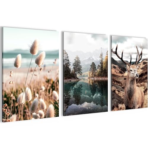 Novart Bilder Set Wald Hirsch - Kein Extra Rahmen benötigt - Wandbilder für Wohnzimmer Schlafzimmer - 3 Teilig Deko Natur Berge - N013236a Novart Bilder Set Wald Hirsch - Kein Extra Rahmen benötigt - Wandbilder für Wohnzimmer Schlafzimmer - 3 Teilig Deko Natur Berge - N013236a von Novart