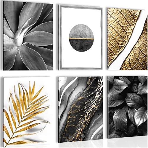 Novart Wandbilder - KEIN EXTRA RAHMEN BENÖTIGT - Wohnzimmer Schlafzimmer - Bilder Modern Abstrakt Blumen Blätter - Gold Grau - N007065c von Novart