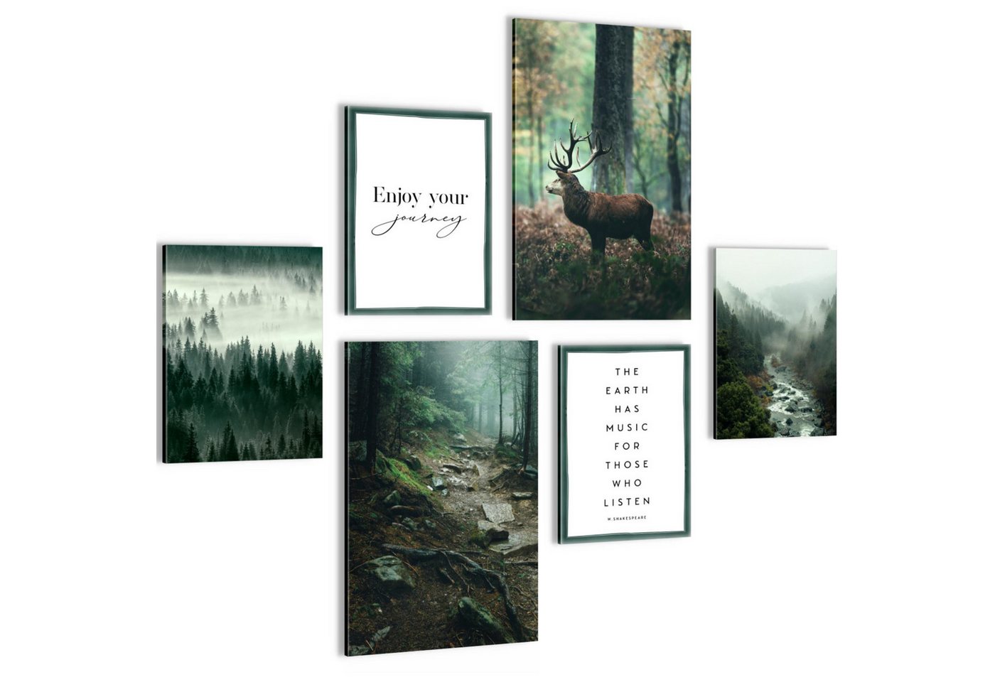 Novart Wandbild Wald Hirsch KOMPLETT AUFHÄNGFERTIG Natur Grün Wohnzimmer Schlafzimmer, Hirsch von Novart