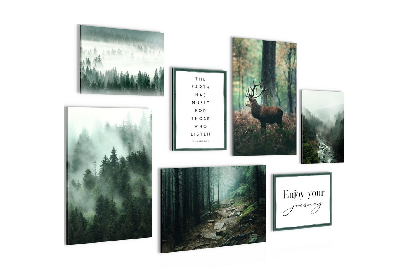 Novart Wandbild Wald Hirsch KOMPLETT AUFHÄNGFERTIG Natur Grün Wohnzimmer Schlafzimmer, Hirsch von Novart