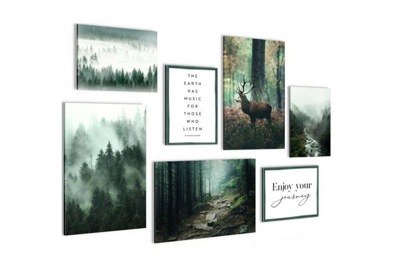 Novart Wandbild Wald Hirsch KOMPLETT AUFHÄNGFERTIG Natur Grün Wohnzimmer Schlafzimmer, Hirsch von Novart