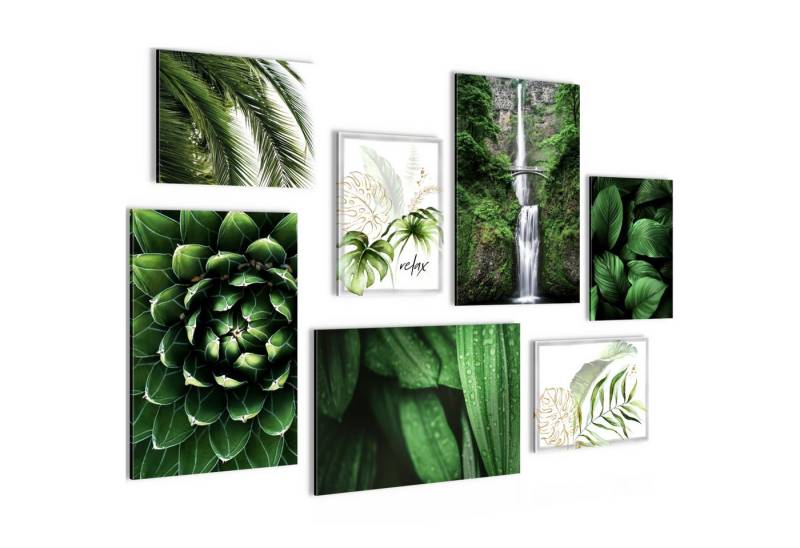 Novart Wandbild Wald Hirsch KOMPLETT AUFHÄNGFERTIG Natur Grün Wohnzimmer Schlafzimmer, Wasserfall von Novart