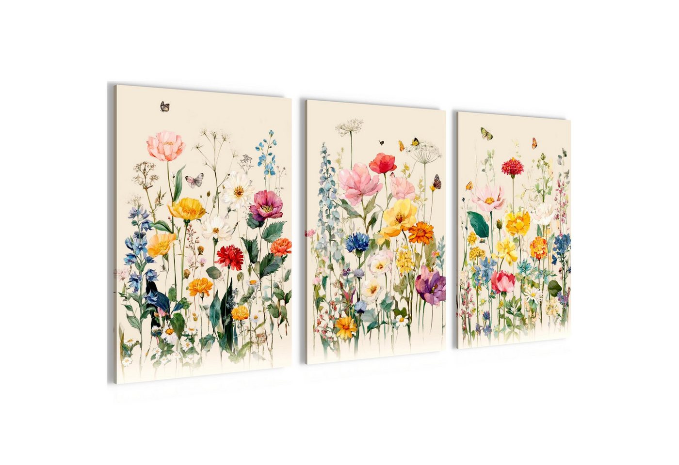 Novart Wandbild Wandbilder Set Wohnzimmer Schlafzimmer Blumen Blumenwiese N0408 von Novart