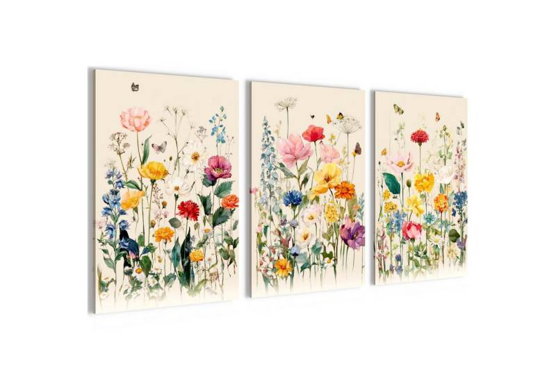 Novart Wandbild Wandbilder Set Wohnzimmer Schlafzimmer Blumen Blumenwiese N0408 von Novart