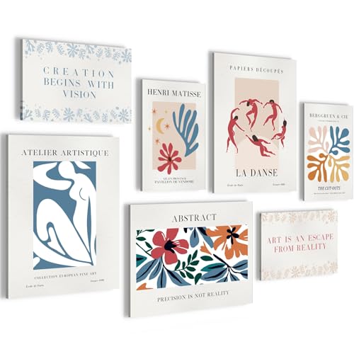 Novart Wandbilder Abstrakte Figuren - KOMPLETT AUFHÄNGFERTIG - Matisse Wohnzimmer Schlafzimmer Flur - 7 Moderne Mood-Bilder - N031071a von Novart