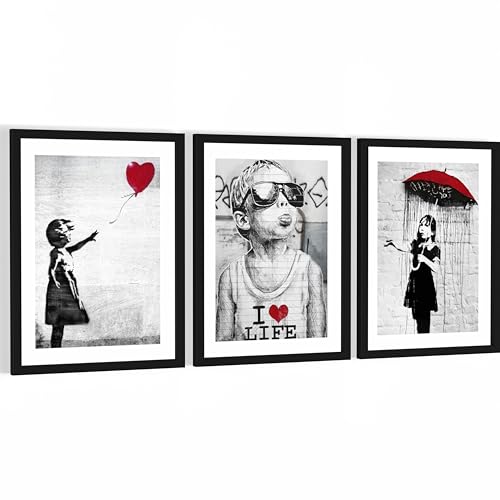 Novart Wandbilder Banksy Collage - mit Rahmen - Wohnzimmer Büro Loft Wanddeko - 3 Bilder Set Street Art - N103135aR2 Novart Wandbilder Banksy Collage - mit Rahmen - Wohnzimmer Büro Loft Wanddeko - 3 Bilder Set Street Art - N103135aR2 von Novart