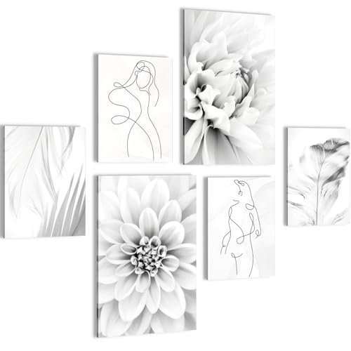 Novart Wandbilder Blumen Vintage - KOMPLETT AUFHÄNGFERTIG - Grau Wohnzimmer Schlafzimmer Flur - 6 Moderne Mood-Bilder - N033567b von Novart