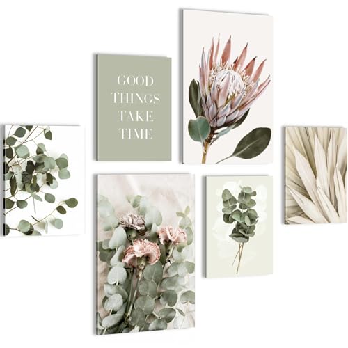 Novart Wandbilder Set Grüne Blätter Blumen - KEIN EXTRA RAHMEN BENÖTIGT - Modern Deko - Wohnzimmer Schlafzimmer N023067a von Novart