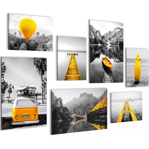 Novart Wandbilder Natur - KOMPLETT AUFHÄNGFERTIG - Gelb Schwarz Weiss Grau Wohnzimmer Schlafzimmer - 7 Moderne Mood-Bilder - N006572a von Novart