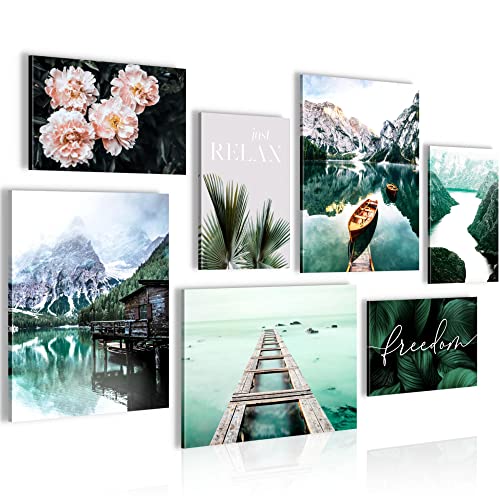 Novart Wandbilder See Berge grün - KOMPLETT AUFHÄNGFERTIG - Natur Wohnzimmer Schlafzimmer - 7 Moderne Mood-Bilder - N011171a von Novart