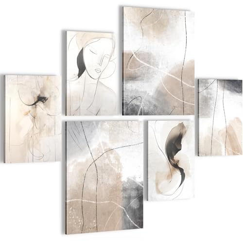Novart Wandbilder Set Abstrakt Beige Grau Beige - KEIN EXTRA RAHMEN BENÖTIGT - Modern Deko - Wohnzimmer Schlafzimmer Flur N028663a von Novart