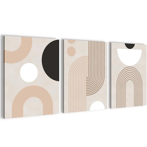 Novart Wandbilder Set Abstrakt geometrische Figuren - KOMPLETT AUFHÄNGFERTIG - Wohnzimmer Schlafzimmer Flur Deko - 3 Moderne Bilder Beige Schwarz - N035135a von Novart