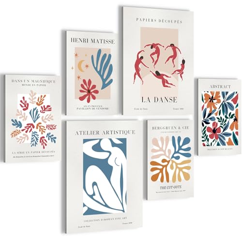 Novart Wandbilder Set Abstrakte Figuren Matisse Bunt - KEIN EXTRA RAHMEN BENÖTIGT - Modern Deko - Wohnzimmer Schlafzimmer Flur N031063a von Novart