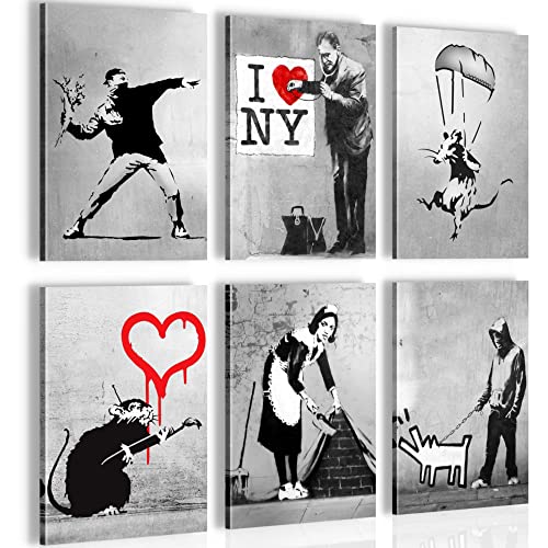 Novart Wandbilder Set Banksy Collage - KOMPLETT AUFHÄNGFERTIG - Made in Germany - Moderne Bilder Wohnzimmer Büro - N003264b von Novart