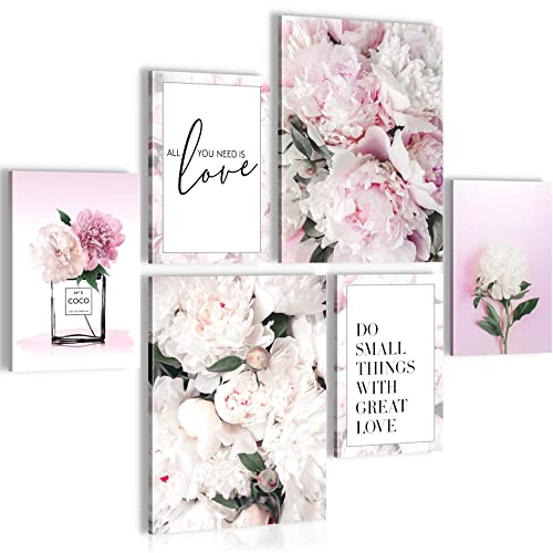 Novart Wandbilder Set Blumen Fashion Rosa - KEIN EXTRA RAHMEN BENÖTIGT - Modern Deko - Wohnzimmer Mädchen Teenager N016563a von Novart