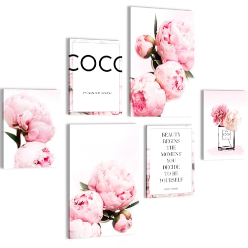 Novart Wandbilder Set Blumen Pfingstrosen Coco - KEIN EXTRA RAHMEN BENÖTIGT - Modern Deko - Mädchenzimmer Teenager N016467a von Novart
