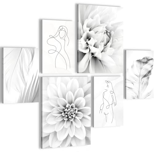 Novart Wandbilder Set Blumen Vintage Grau - KEIN EXTRA RAHMEN BENÖTIGT - Modern Deko - Wohnzimmer Schlafzimmer Flur N033563b von Novart