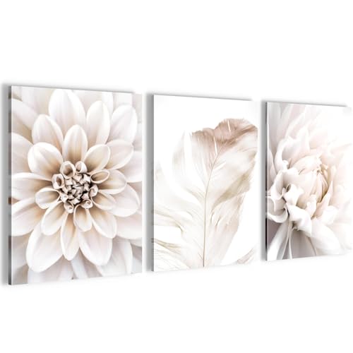 Novart Wandbilder Set Blumen Vintage - KOMPLETT AUFHÄNGFERTIG - Wohnzimmer Schlafzimmer Flur Deko - 3 Moderne Bilder Grau Rosa - N033535a von Novart