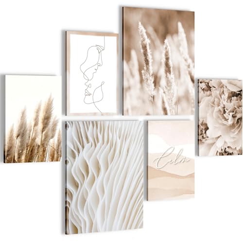 Novart Wandbilder Set Boho Blumen Beige - KEIN EXTRA RAHMEN BENÖTIGT - Modern Deko - Wohnzimmer Schlafzimmer Flur N035063a von Novart