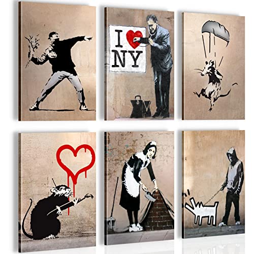 Novart Wandbilder Set Banksy Collage - KOMPLETT AUFHÄNGFERTIG - Made in Germany - Moderne Bilder Wohnzimmer Büro - N003264a von Novart