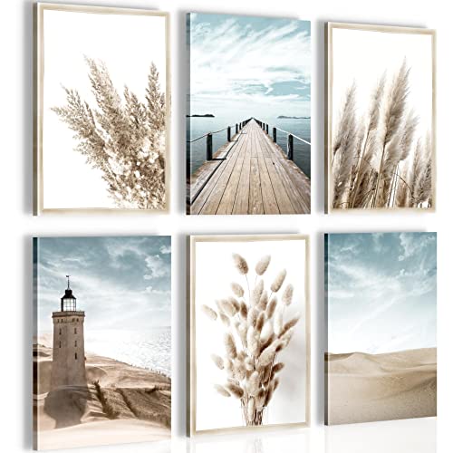 Novart Wandbilder Set Strand Meer Leuchtturm - KOMPLETT AUFHÄNGFERTIG - Made in Germany - Moderne Bilder Wohnzimmer Schlafzimmer - N007164a von Novart