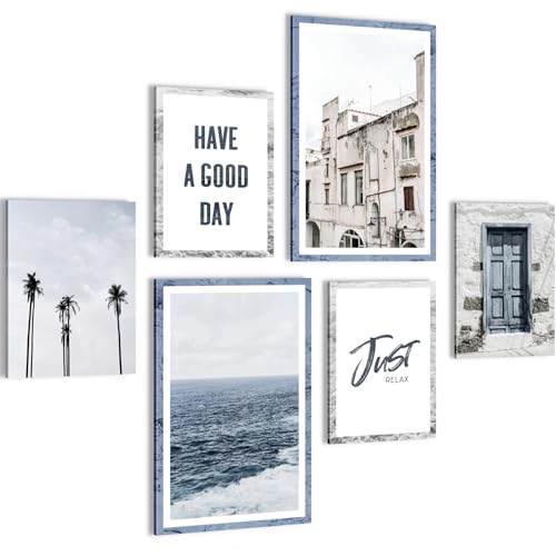 Novart Wandbilder Set Meer Just Relax Zitate - KEIN EXTRA RAHMEN BENÖTIGT - Modern Deko - Wohnzimmer Schlafzimmer N014567a von Novart