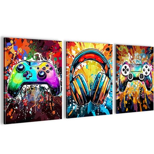 Novart Wandbilder Set Spielkonsole Gamer - KOMPLETT AUFHÄNGFERTIG - Wohnzimmer Mädchen Teenager Deko - 3 Moderne Bilder Bunt - N039435a Novart Wandbilder Set Spielkonsole Gamer - KOMPLETT AUFHÄNGFERTIG - Wohnzimmer Mädchen Teenager Deko - 3 Moderne Bilder Bunt - N039435a von Novart