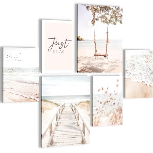Novart Wandbilder Set Strand Meer Boho Beige - KEIN EXTRA RAHMEN BENÖTIGT - Modern Deko - Wohnzimmer Schlafzimmer Flur N038163a von Novart