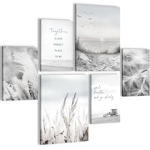 Novart Wandbilder Set Strand Meer Boho Grau - KEIN EXTRA RAHMEN BENÖTIGT - Modern Deko - Wohnzimmer Schlafzimmer Flur N033863b von Novart